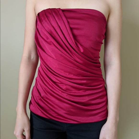{Express} Red Strapless Ruched Shell Top - Picture 1 of 3